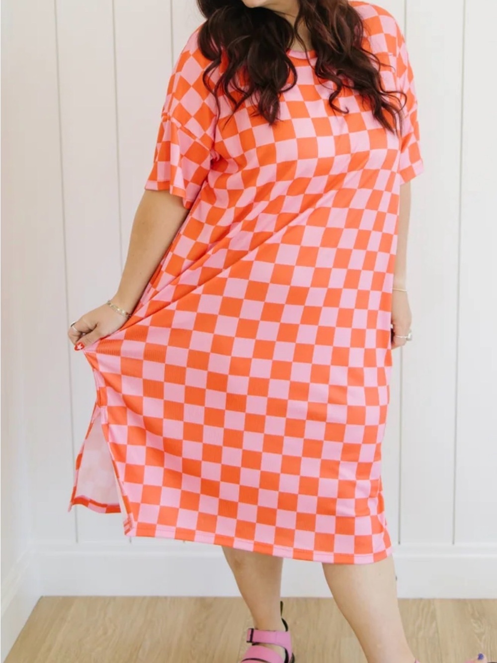 Jade by Jane Pink and Orange Checkerboard Dopamine Dress 1X
